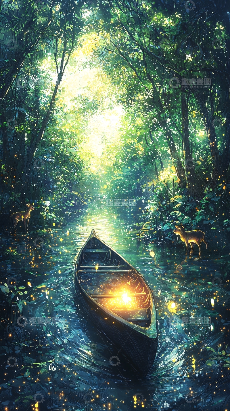 高清大图下载【趣麦麦图】森林小船