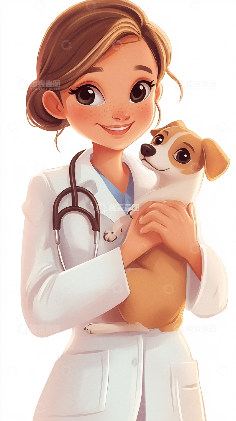 高清大图下载【趣麦麦图】微笑女兽医抱着小狗