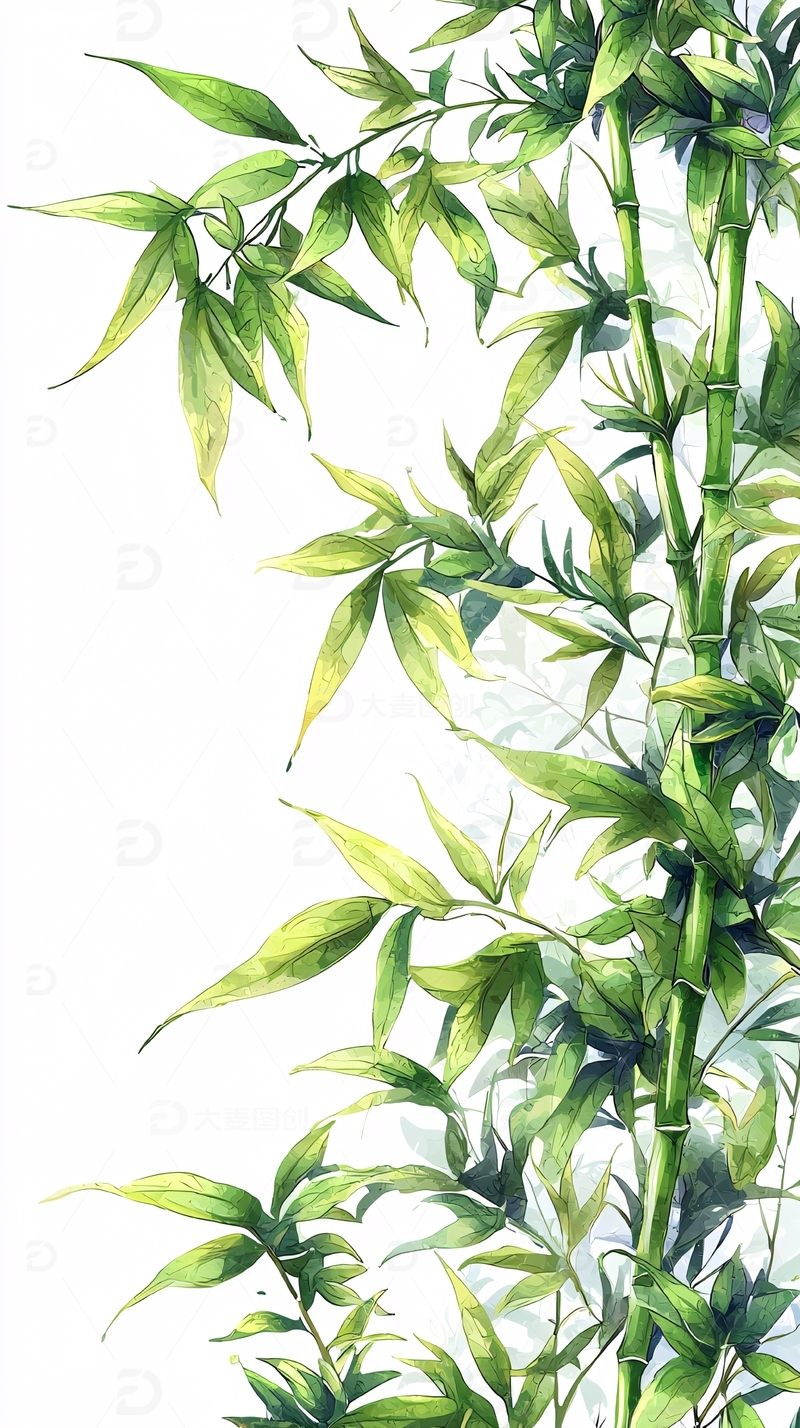 清新水彩竹子叶子