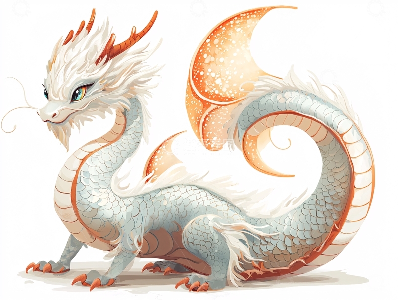 高清大图下载【趣麦麦图】卡通白色小龙