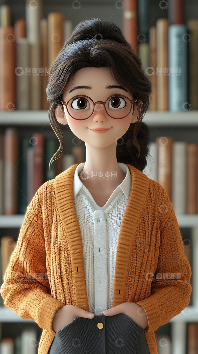 高清大图下载【趣麦麦图】戴眼镜的卡通女孩