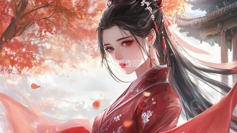 高清大图下载【趣麦麦图】红衣古风美女