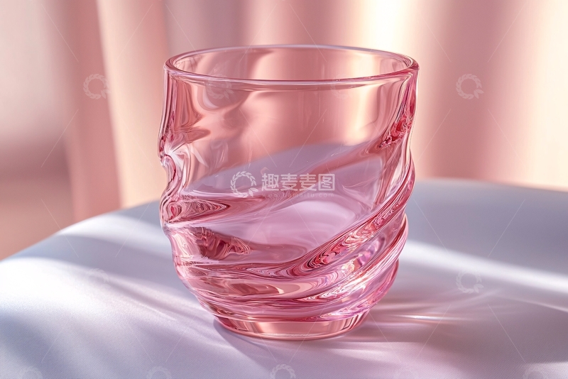 高清大图下载【趣麦麦图】扭曲纹理的粉色玻璃杯