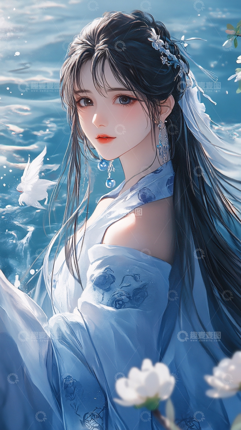 高清大图下载【趣麦麦图】蓝色古装美女