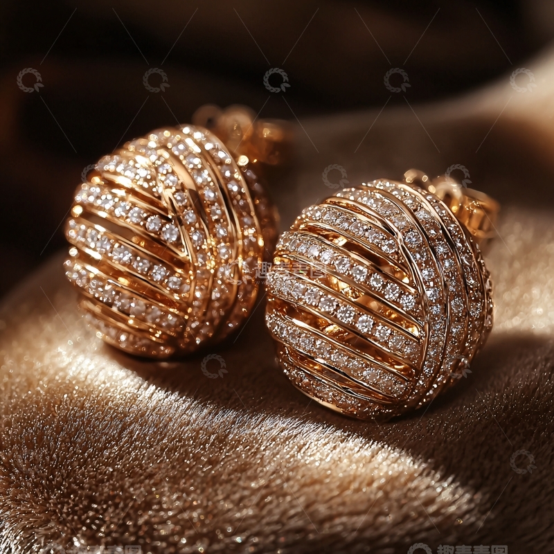 高清大图下载【趣麦麦图】玫瑰金镶钻球形耳环