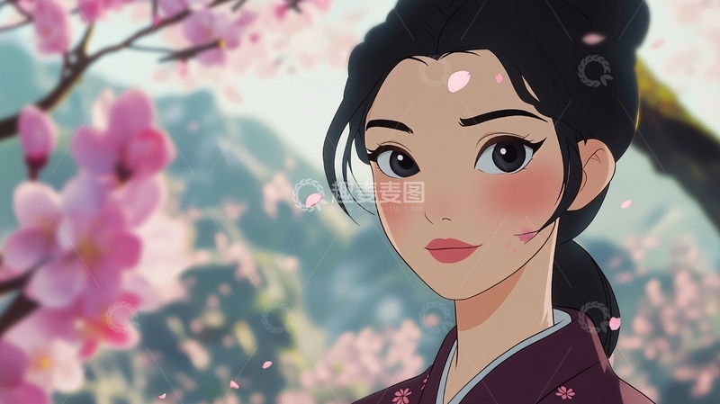 高清大图下载【趣麦麦图】樱花树下古风美女