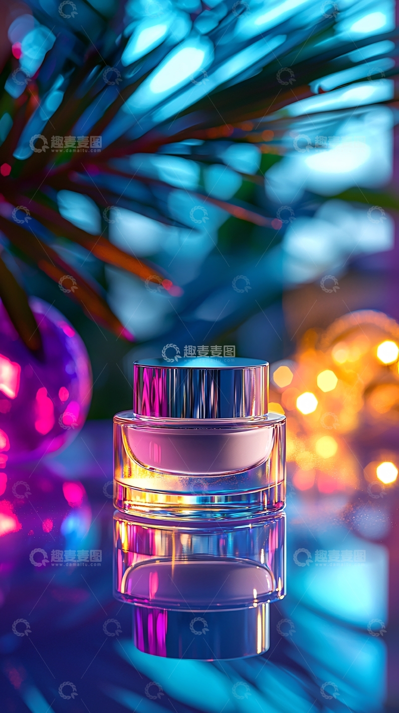 高清大图下载【趣麦麦图】粉紫色光晕下的护肤品