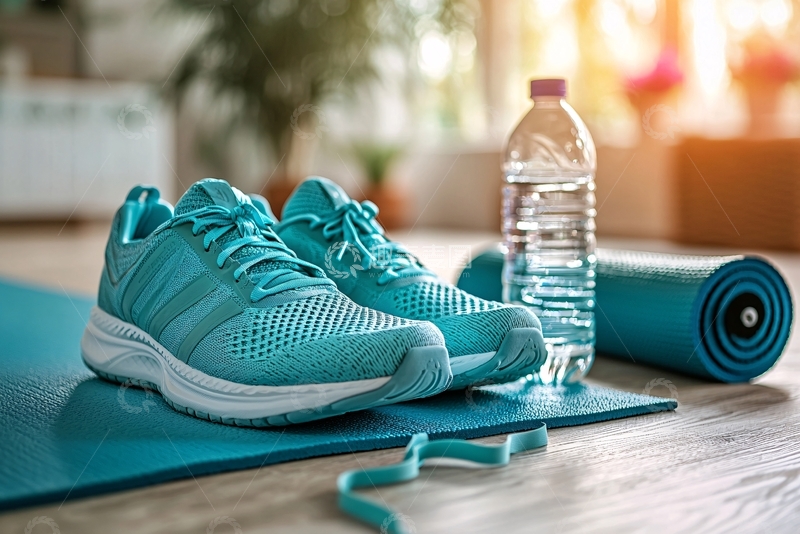 高清大图下载【趣麦麦图】运动鞋水壶瑜伽垫