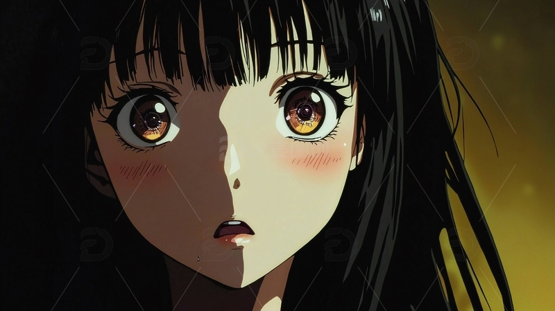 高清大图下载【趣麦麦图】黑发女孩惊讶表情特写