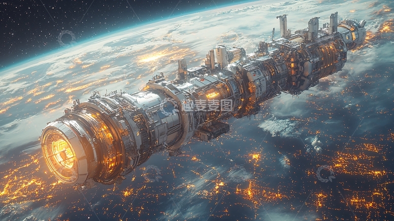 高清大图下载【趣麦麦图】太空飞船地球轨道