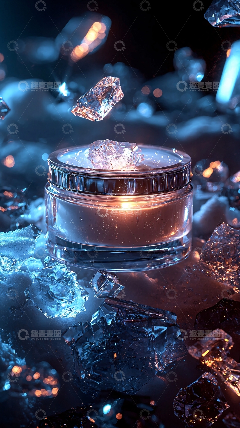 高清大图下载【趣麦麦图】冰块环绕的护肤霜