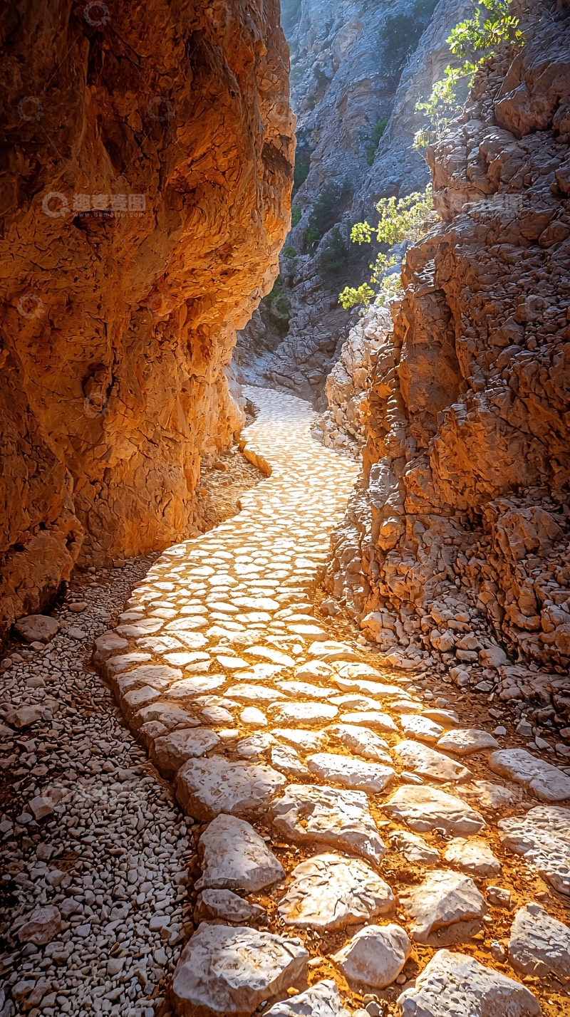 高清大图下载【趣麦麦图】阳光照耀的石板小路