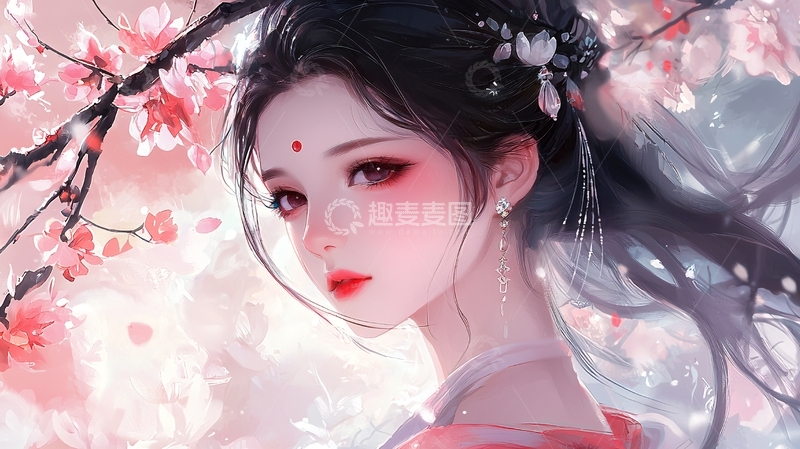 高清大图下载【趣麦麦图】樱花树下古风美女