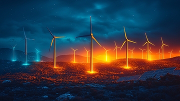 夜幕下的风力发电场