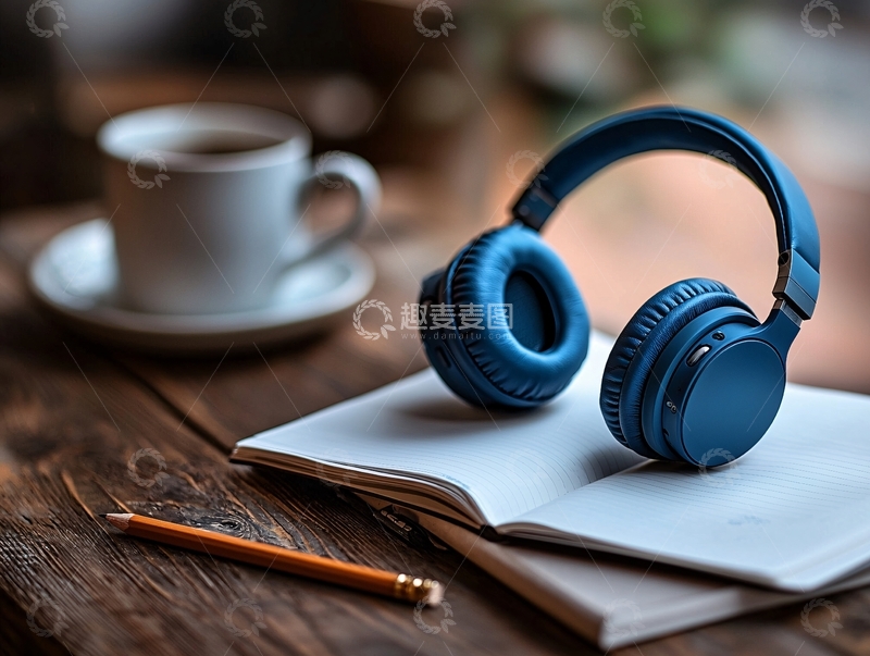 高清大图下载【趣麦麦图】咖啡耳机笔记本的静谧