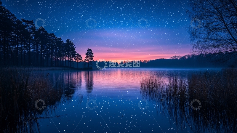 高清大图下载【趣麦麦图】星空倒影湖泊