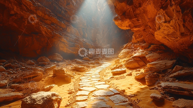 高清大图下载【趣麦麦图】光线照射峡谷石板路