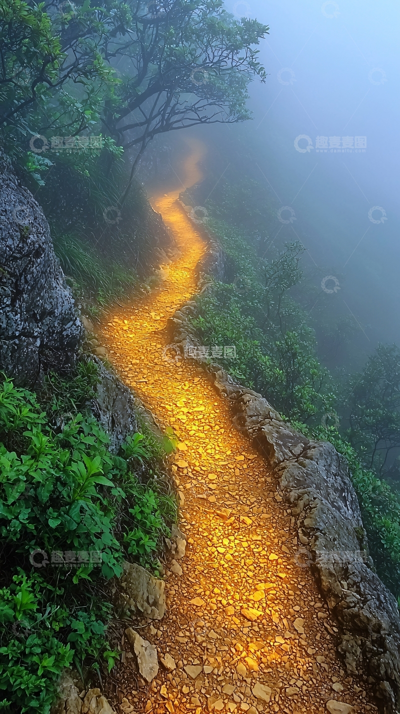高清大图下载【趣麦麦图】雾气缭绕的山间小路