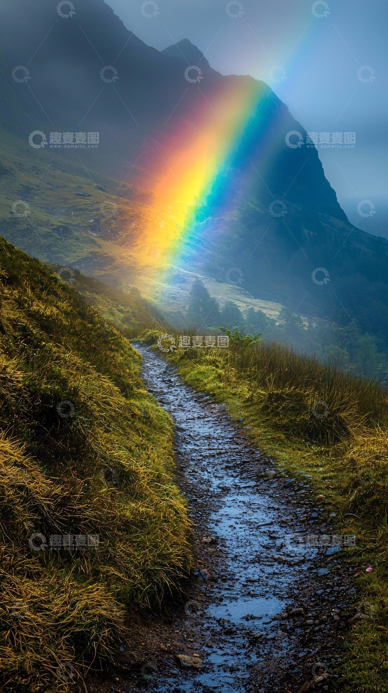 高清大图下载【趣麦麦图】山间彩虹小路