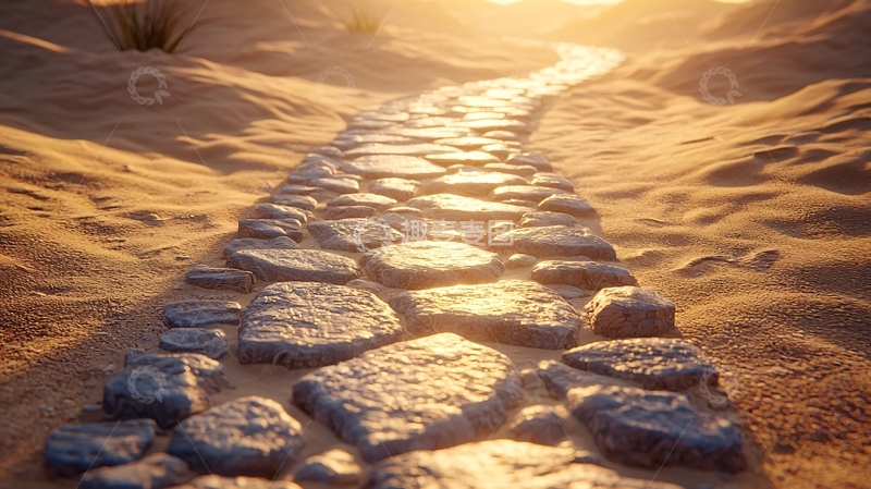 高清大图下载【趣麦麦图】沙漠石路日落