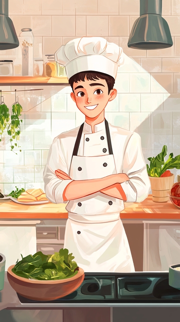 阳光厨房里的帅气厨师