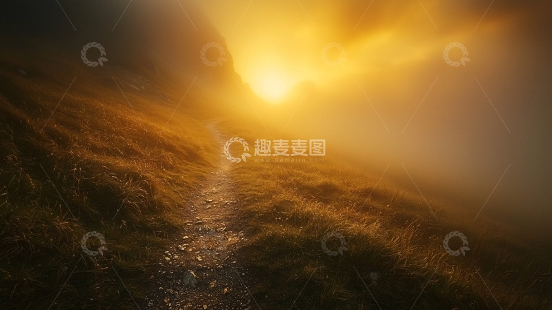 高清大图下载【趣麦麦图】雾气弥漫的山间小路