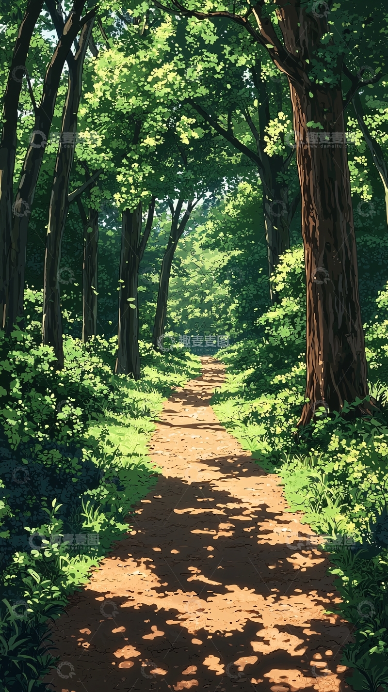 高清大图下载【趣麦麦图】林间小路阳光洒下