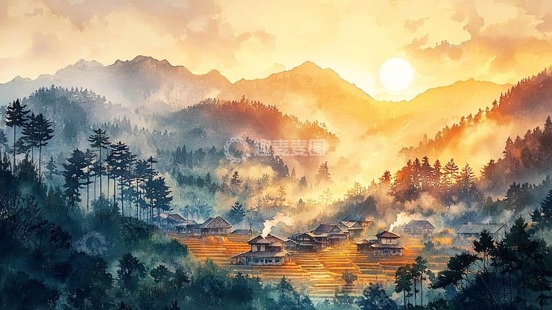 高清大图下载【趣麦麦图】山村日出