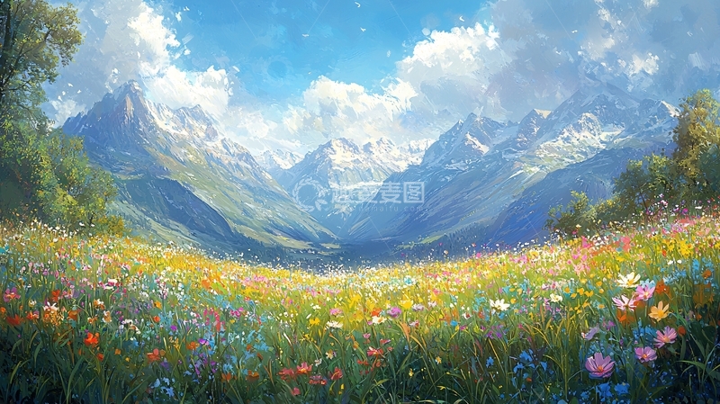 高清大图下载【趣麦麦图】高山野花田风景