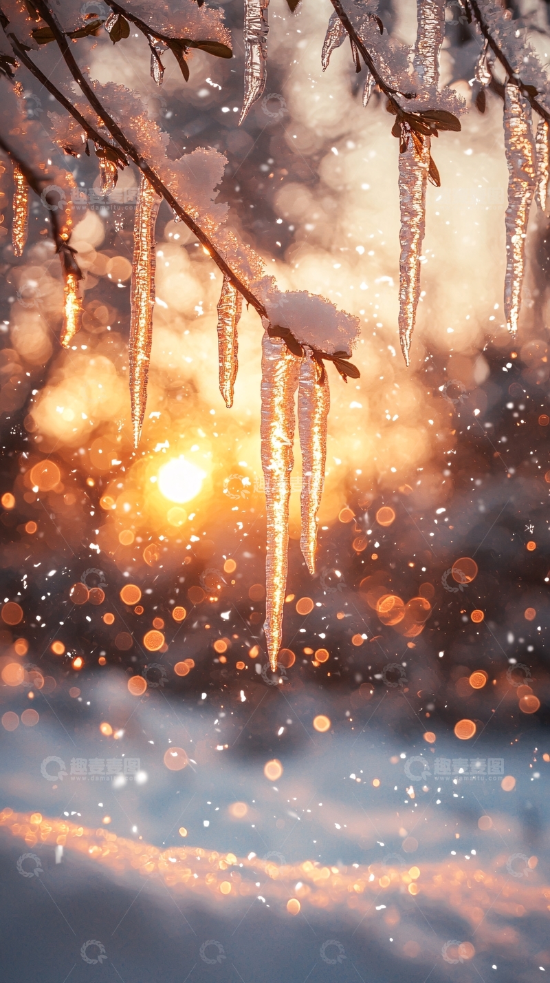 高清大图下载【趣麦麦图】-晶莹剔透的冰挂与暖阳