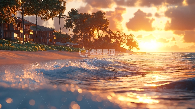 高清大图下载【趣麦麦图】海滩日落椰树风景