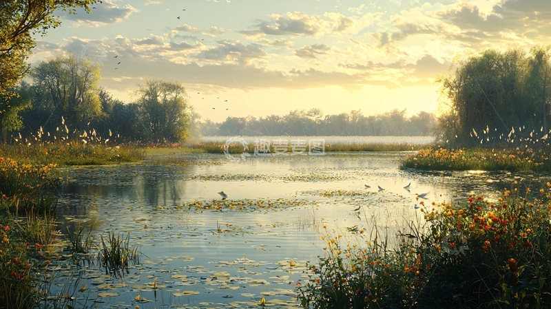 高清大图下载【趣麦麦图】宁静祥和的清晨湖景