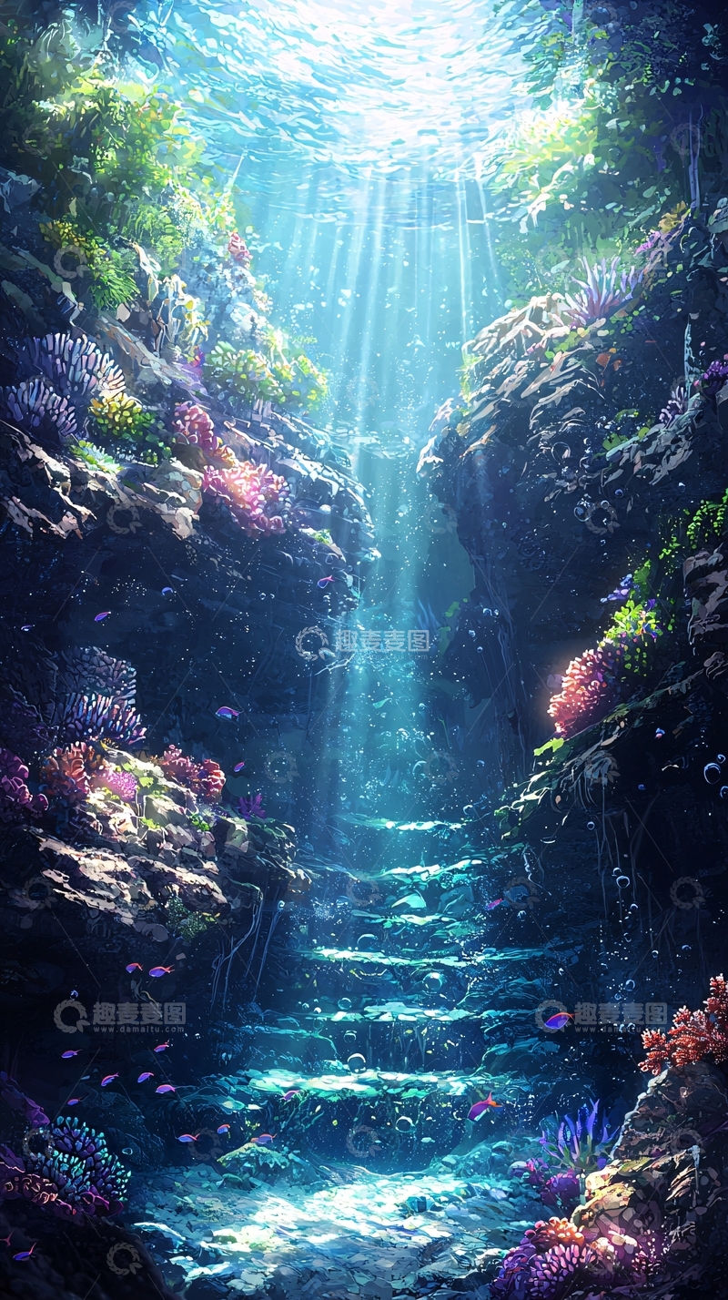 高清大图下载【趣麦麦图】海底光线珊瑚礁