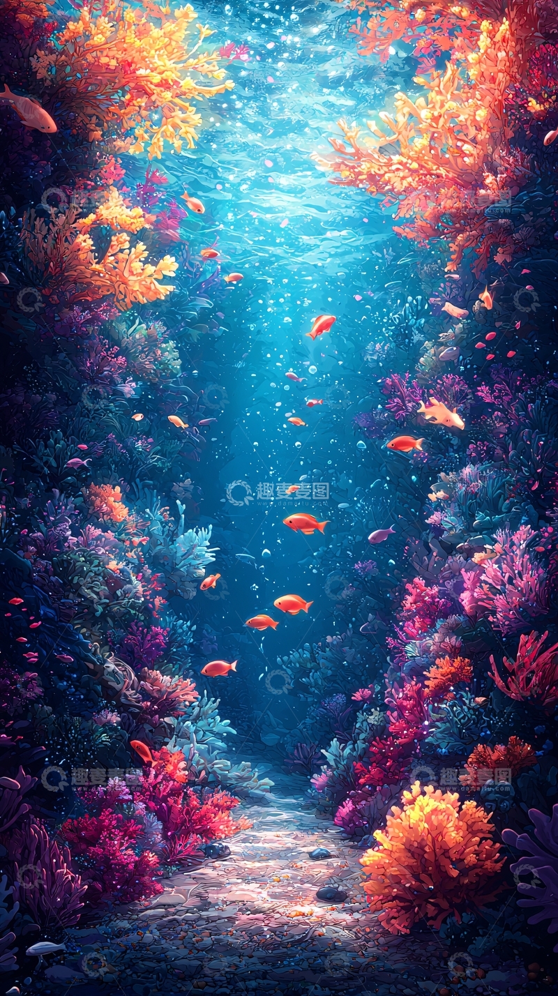 高清大图下载【趣麦麦图】梦幻海底珊瑚礁鱼群
