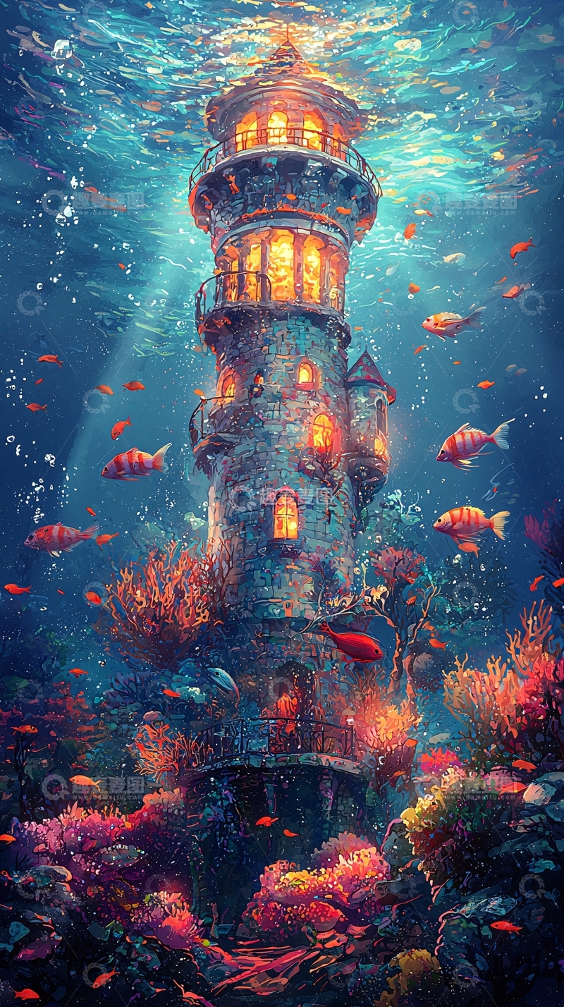 高清大图下载【趣麦麦图】海底灯塔