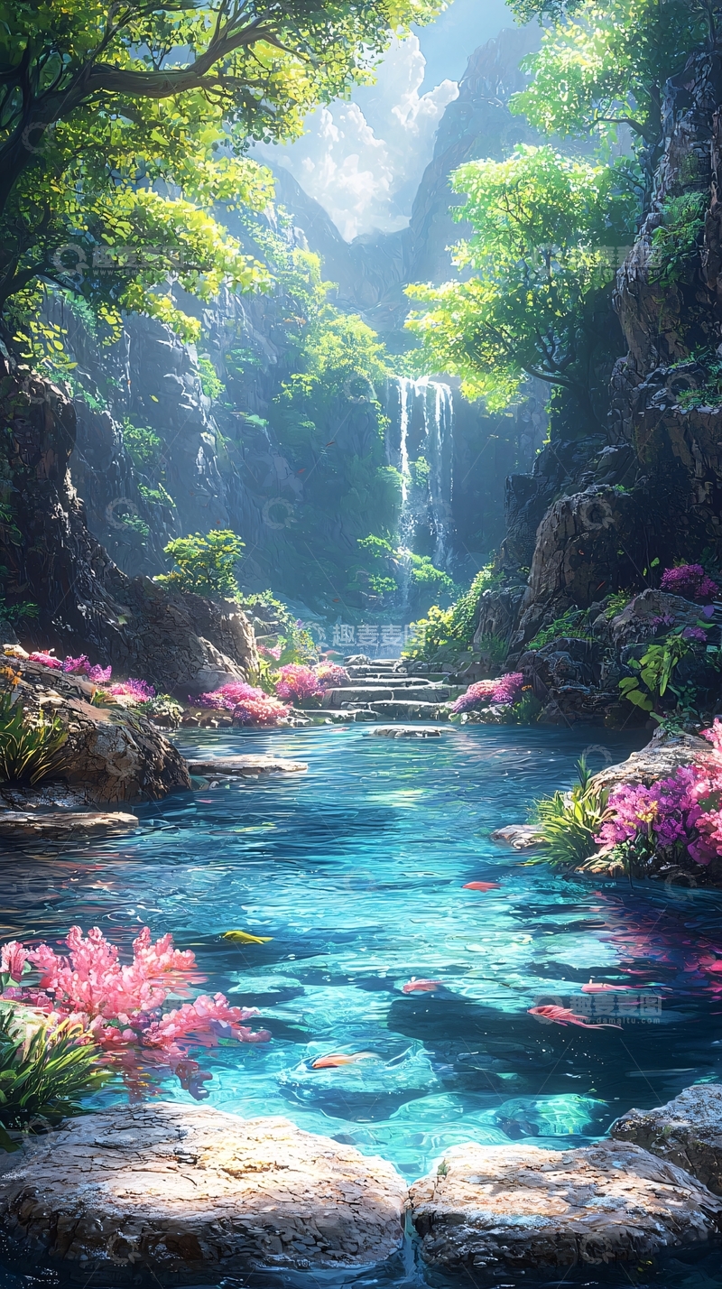 高清大图下载【趣麦麦图】秘境山谷里的清澈溪流