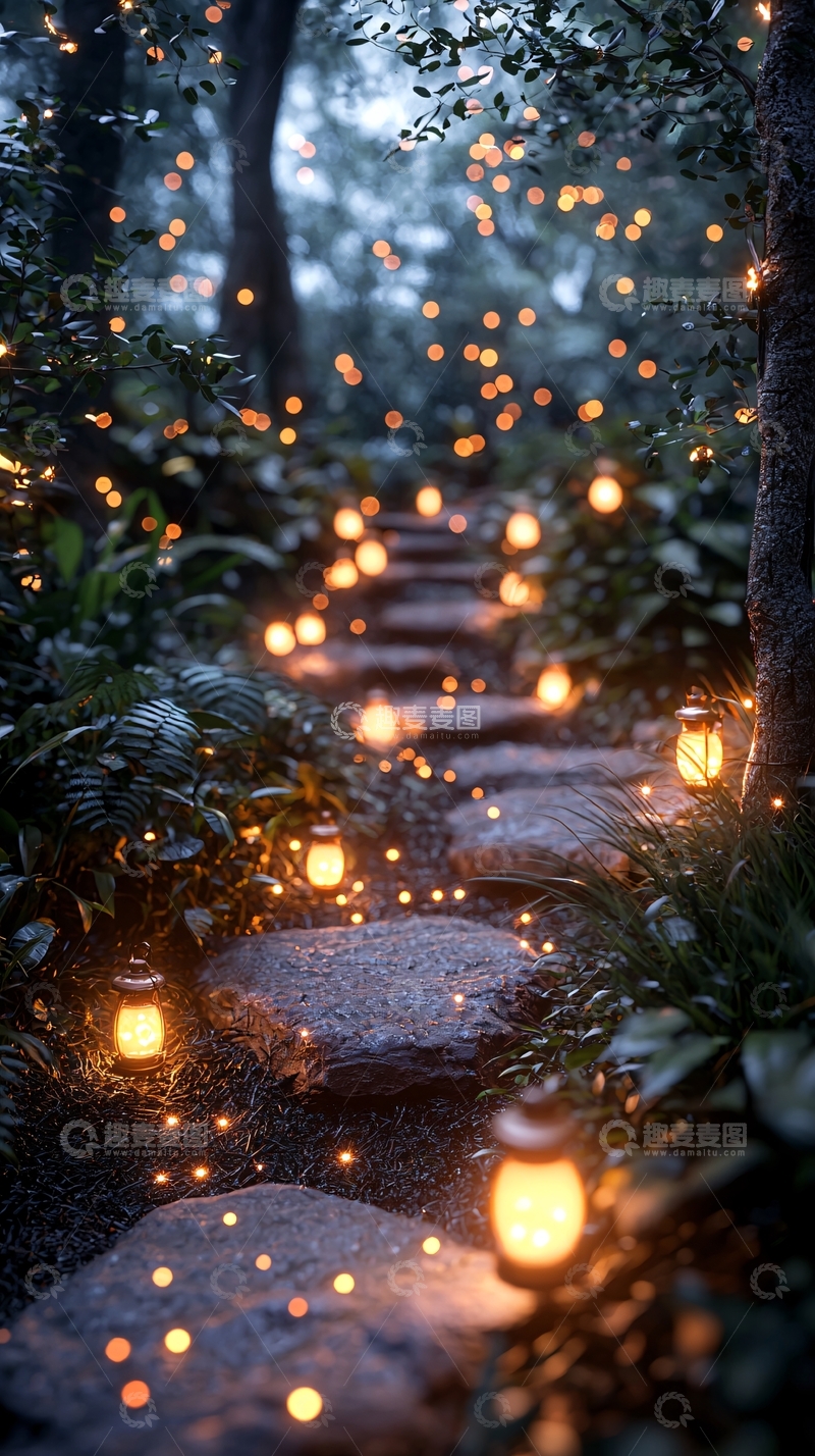 高清大图下载【趣麦麦图】夜晚森林小路