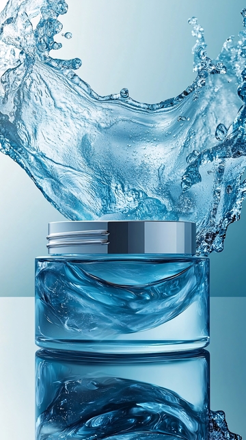 水花四溅的蓝色护肤品