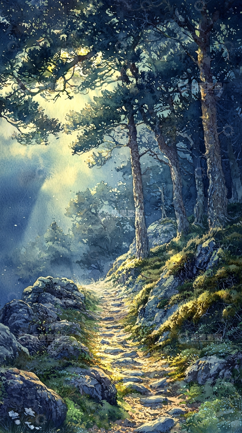 高清大图下载【趣麦麦图】阳光穿过森林小路