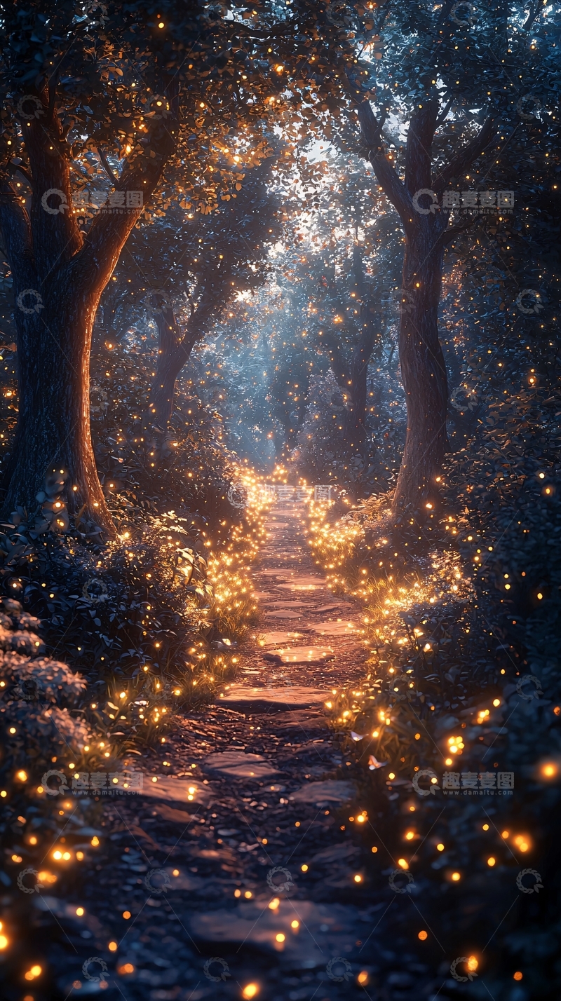 高清大图下载【趣麦麦图】萤火虫森林小路