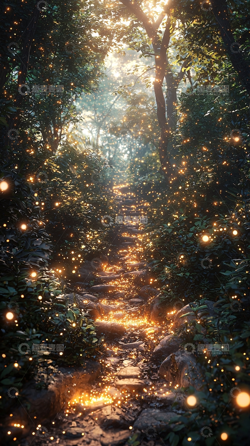 高清大图下载【趣麦麦图】萤火虫森林小路
