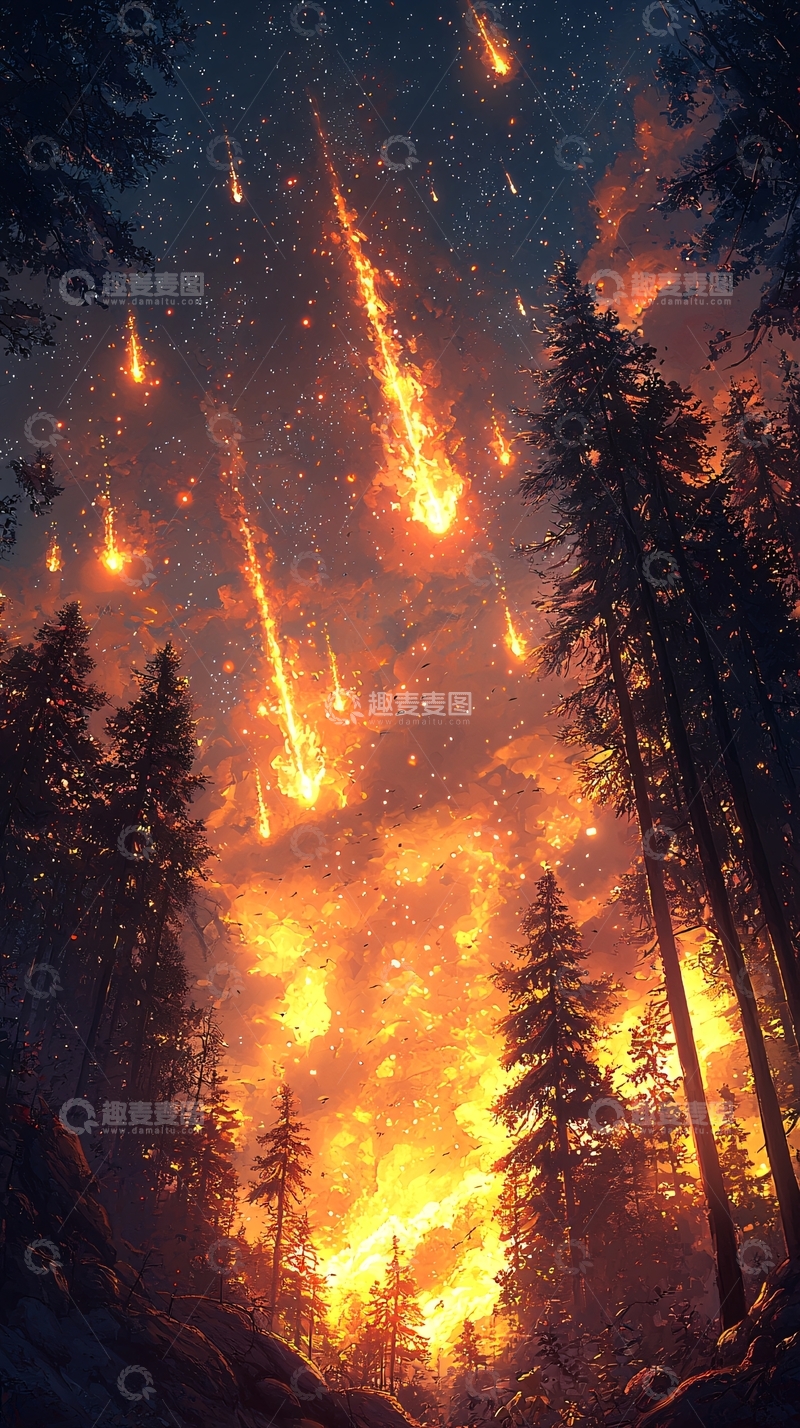 高清大图下载【趣麦麦图】火流星雨森林