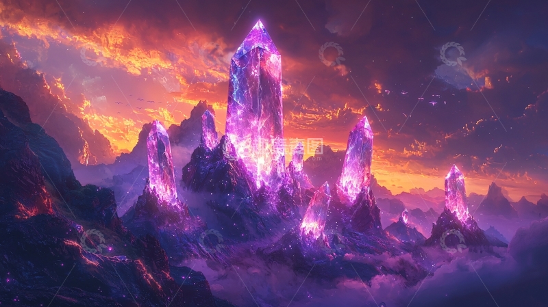 高清大图下载【趣麦麦图】梦幻般发光的晶体山峰