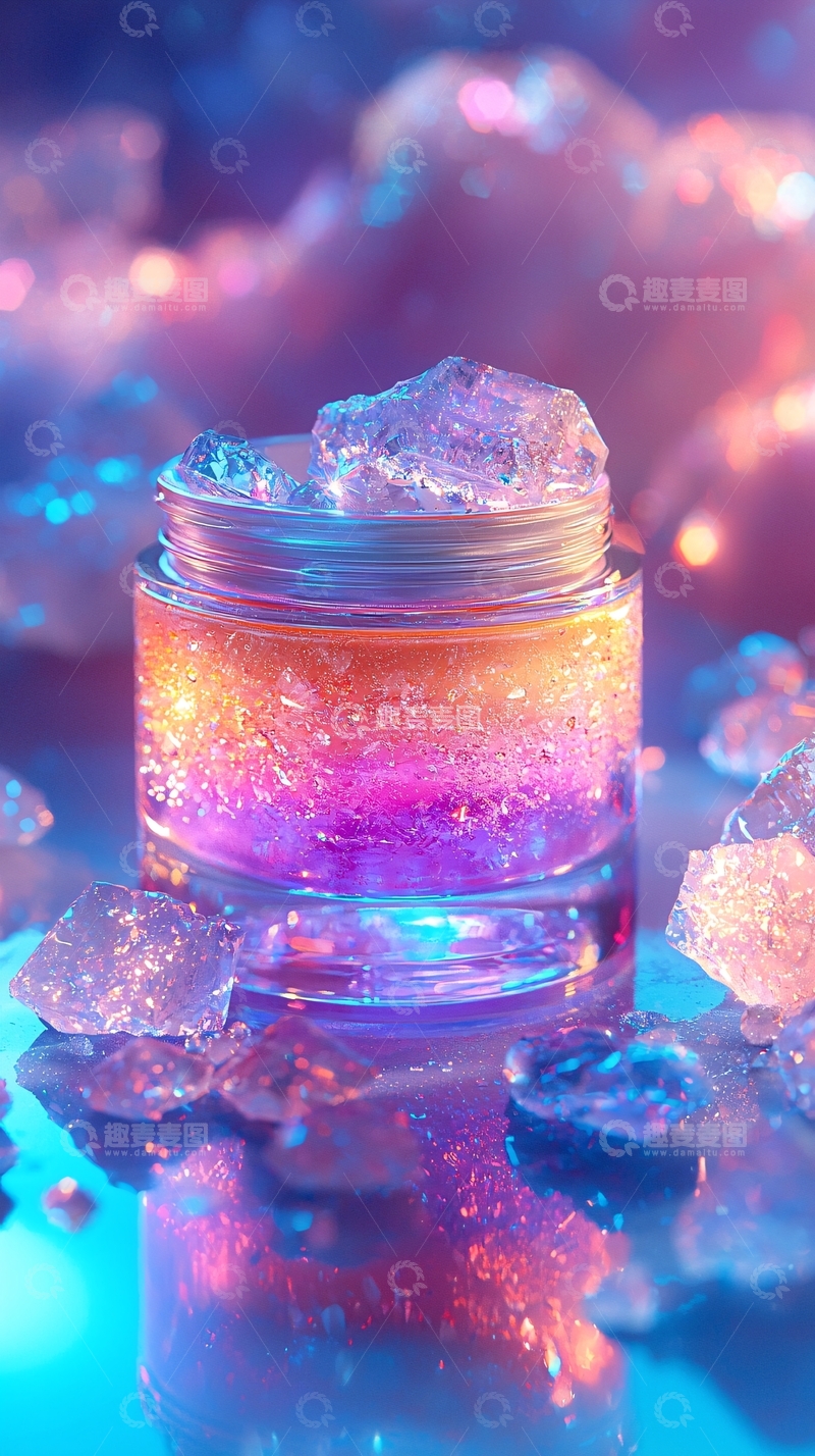 高清大图下载【趣麦麦图】梦幻彩色冰晶护肤品