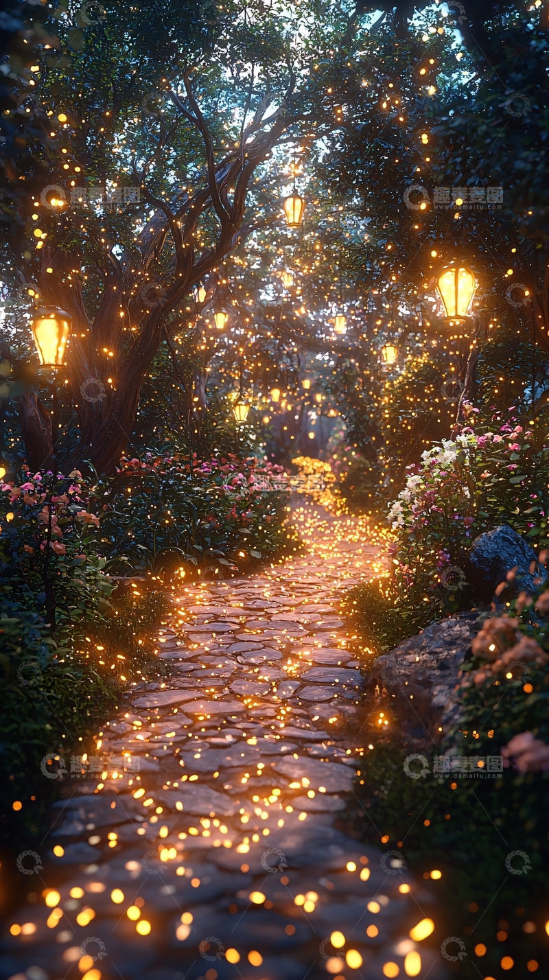 高清大图下载【趣麦麦图】梦幻般灯光小路