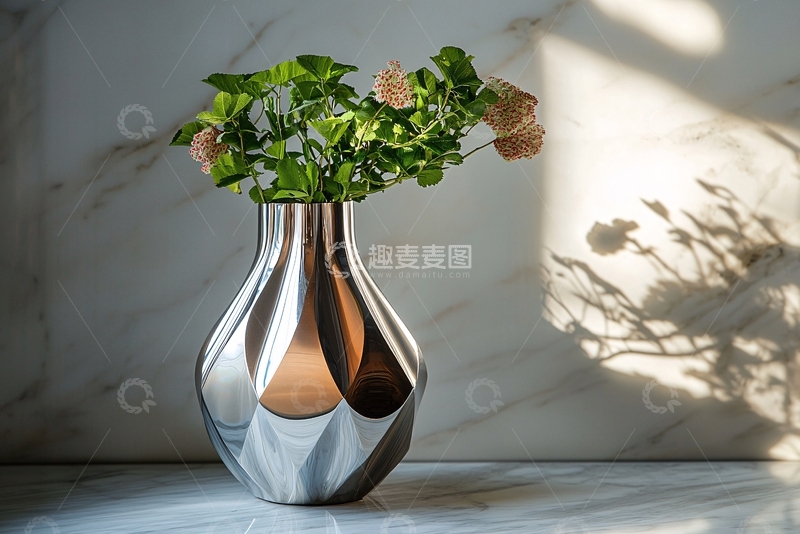 高清大图下载【趣麦麦图】银色几何花瓶