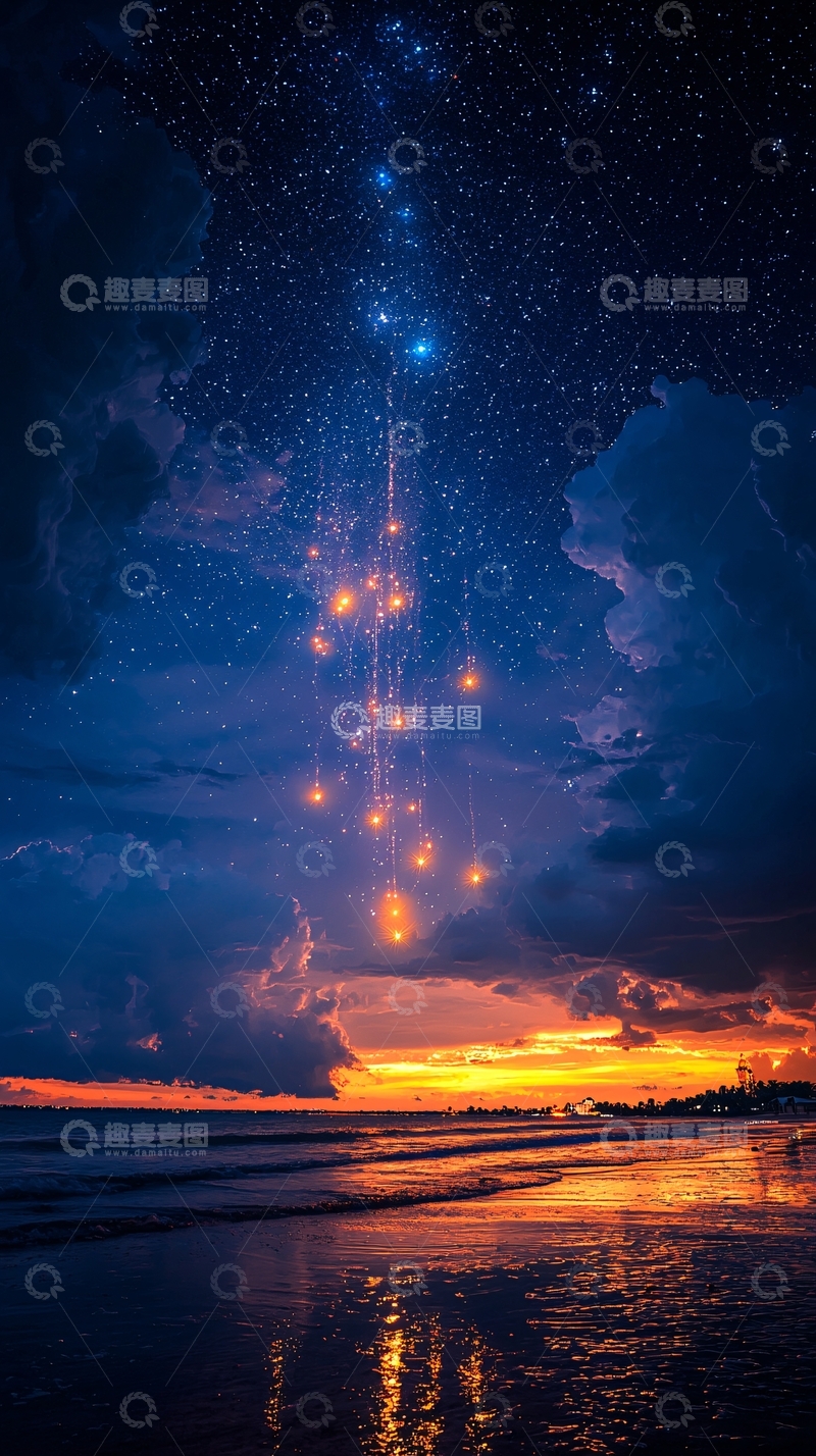 高清大图下载【趣麦麦图】夜空星辰大海落日余晖