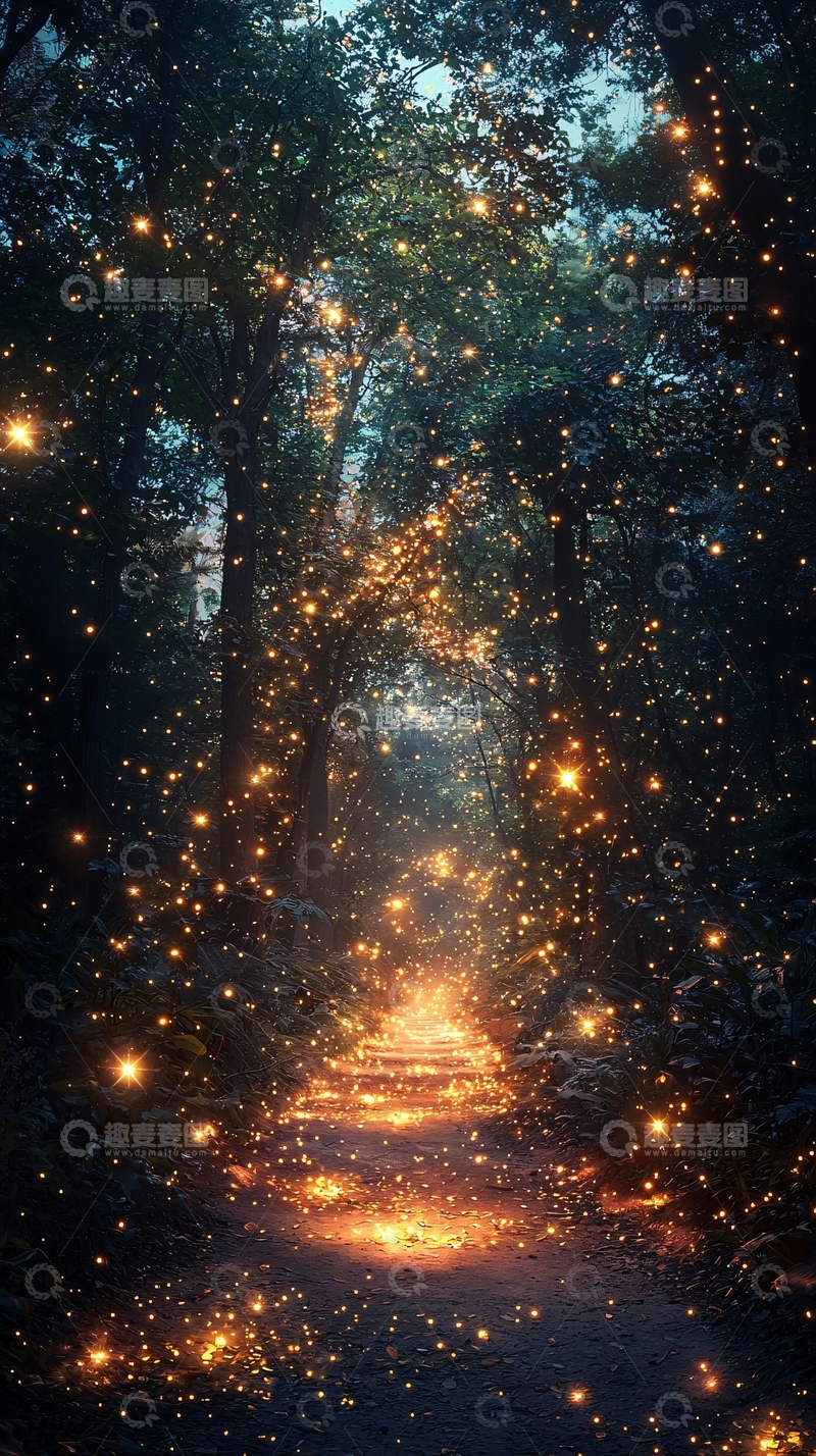 高清大图下载【趣麦麦图】萤火虫森林小路