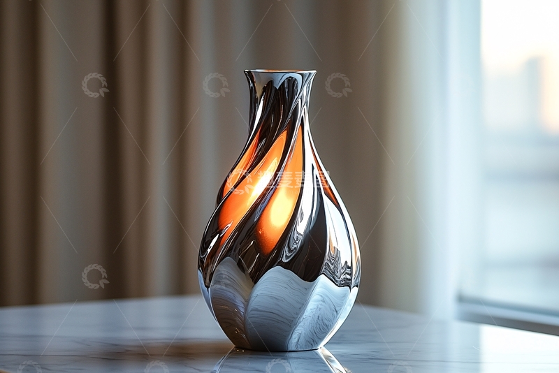 高清大图下载【趣麦麦图】银色金属旋转火焰花瓶