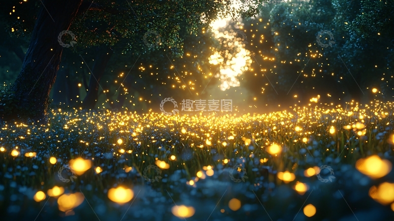 高清大图下载【趣麦麦图】萤火虫群飞夜景